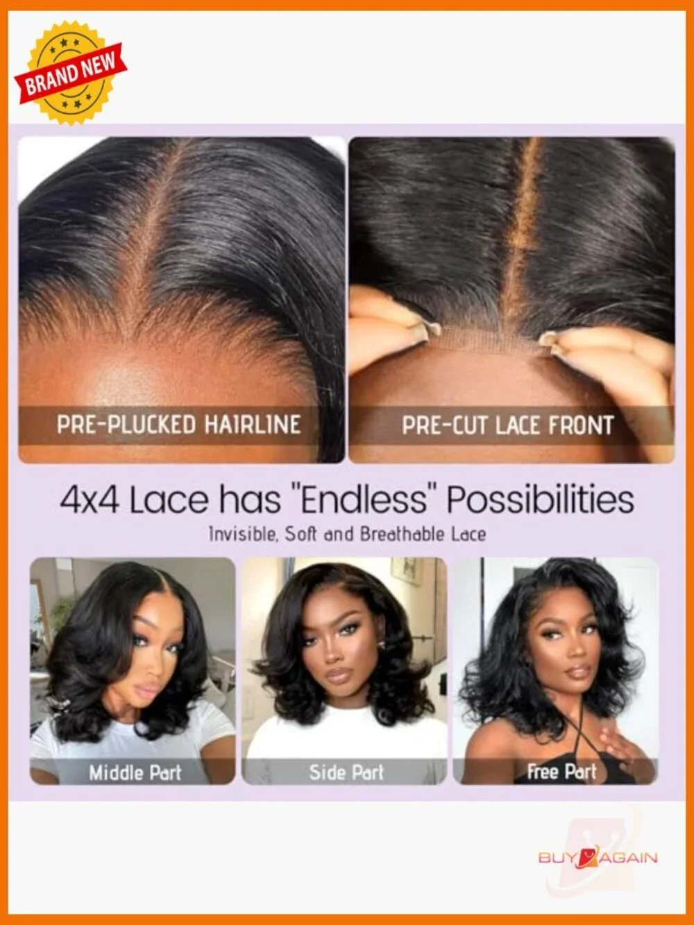 Glueless Body Wave Bob Wig Human Hair Pre Plucked Pre Cut 4x4 Lace Front 180